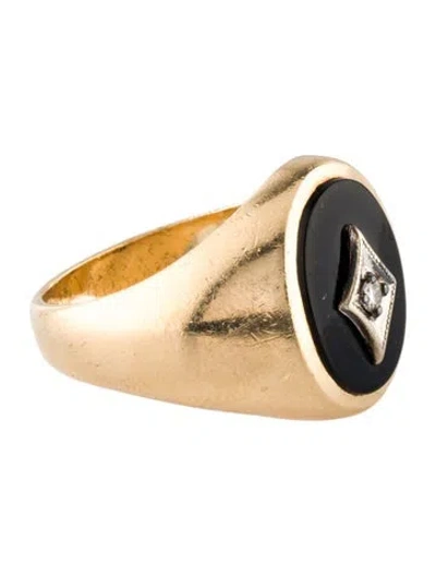 Pre-owned Ring 14k Onyx & Diamond Signet  In Multi