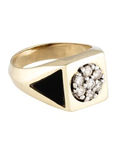Pre-owned Ring 14k Onyx & Diamond Signet  In Multicolor
