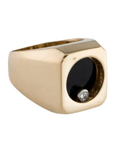 Pre-owned Ring 14k Onyx & Floating Diamond Signet  In Multi