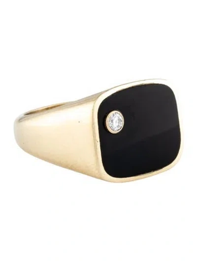 Pre-owned Ring 14k Onyx & Lab-grown Diamond Signet  In Multicolor