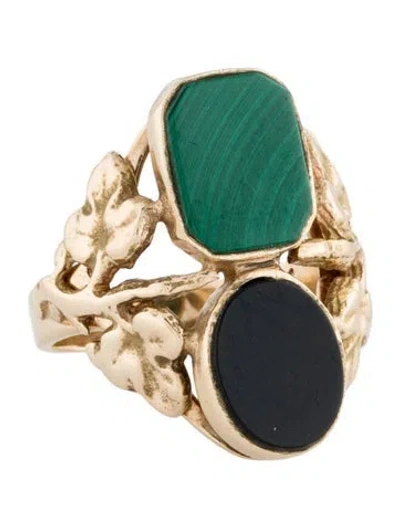 Pre-owned Ring 14k Onyx & Malachite Cocktail  In Multi
