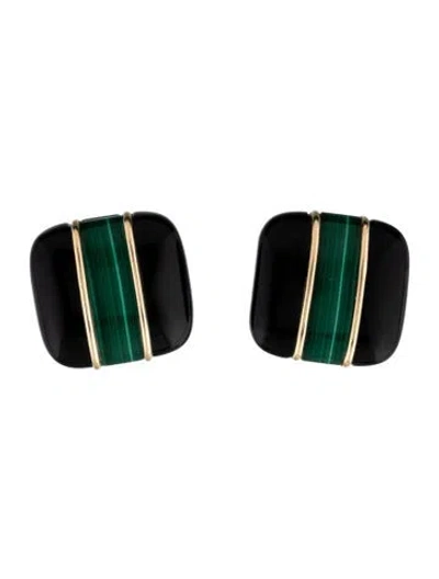 Pre-owned Ring 14k Onyx & Malachite Earclips In Multicolor