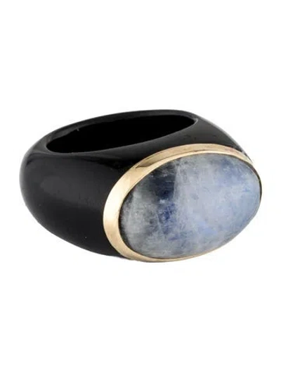 Pre-owned Ring 14k Onyx & Moonstone Cocktail  In Multi