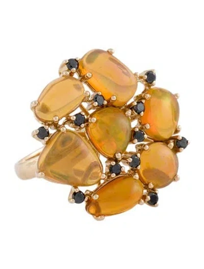 Pre-owned Ring 14k Opal & Diamond Cluster Cocktail  In Multi
