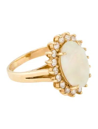 Pre-owned Ring 14k Opal & Diamond Cocktail  In Multi