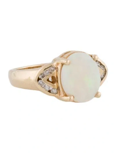 Pre-owned Ring 14k Opal & Diamond Cocktail  In Multi