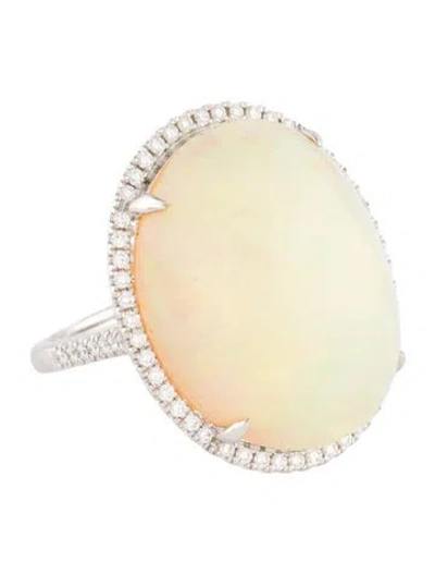 Pre-owned Ring 14k Opal & Diamond Cocktail  In Multi