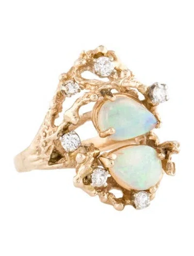 Pre-owned Ring 14k Opal & Diamond Cocktail  In Multi