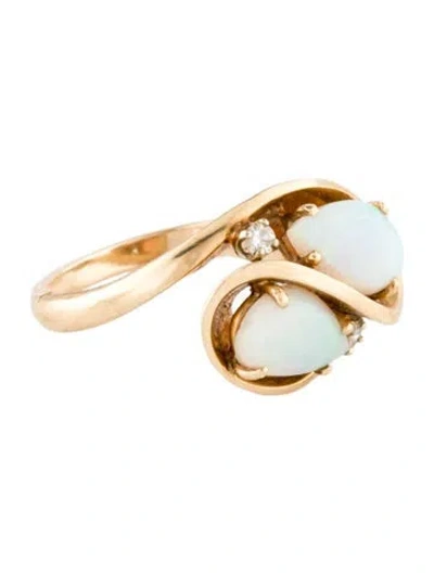 Pre-owned Ring 14k Opal & Diamond Cocktail  In Multi