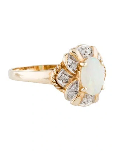 Pre-owned Ring 14k Opal & Diamond Cocktail  In Multi