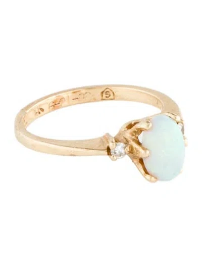 Pre-owned Ring 14k Opal & Diamond Cocktail  In Multi