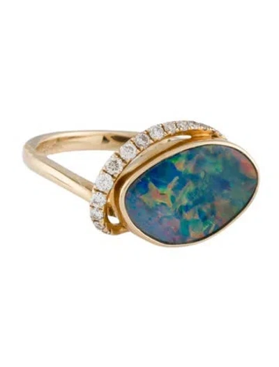 Pre-owned Ring 14k Opal & Diamond Cocktail  In Multi
