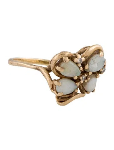 Pre-owned Ring 14k Opal & Diamond Cocktail  In Multi