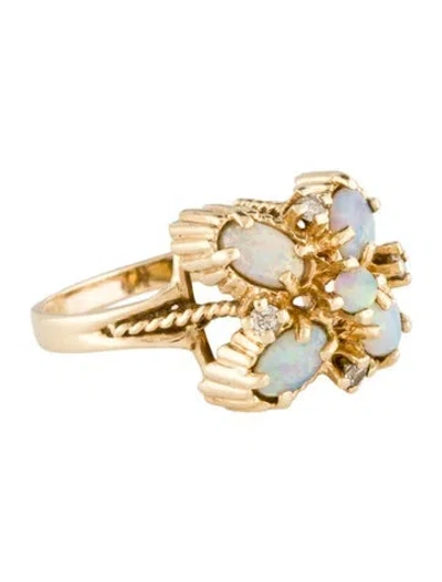 Pre-owned Ring 14k Opal & Diamond Cocktail  In Multi