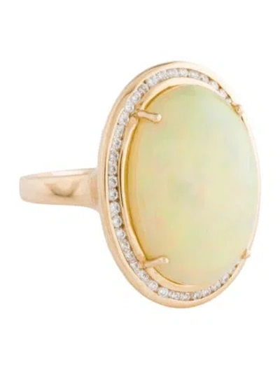 Pre-owned Ring 14k Opal & Diamond Cocktail  In Multi