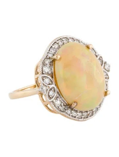 Pre-owned Ring 14k Opal & Diamond Cocktail  In Multi