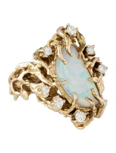Pre-owned Ring 14k Opal & Diamond Organic Cocktail  In Multicolor