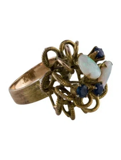 Pre-owned Ring 14k Opal & Sapphire Cocktail  In Multi