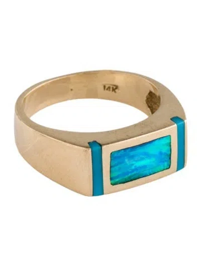 Pre-owned Ring 14k Opal & Turquoise Band In Multi