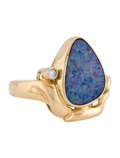 Pre-owned Ring 14k Opal Doublet & Diamond Cocktail  In Multi