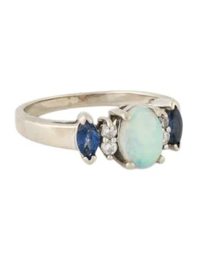 Pre-owned Ring 14k Opal, Sapphire & Diamond Cocktail  In Multi