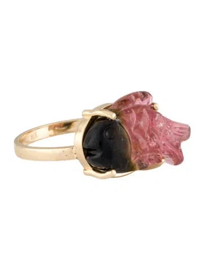 Pre-owned Ring 14k Parti-colored Tourmaline Fish Cocktail  In Multi