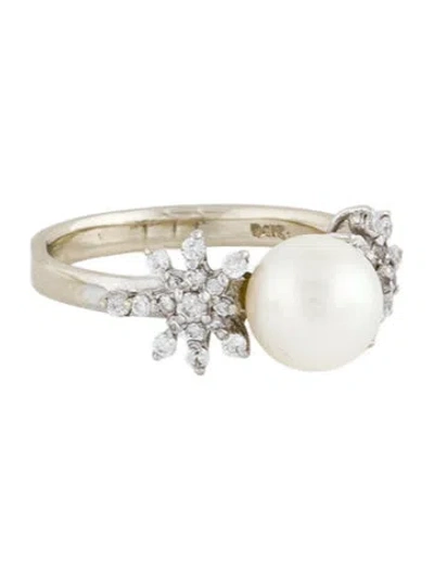 Pre-owned Ring 14k Pearl & Cubic Zirconia  In Multi