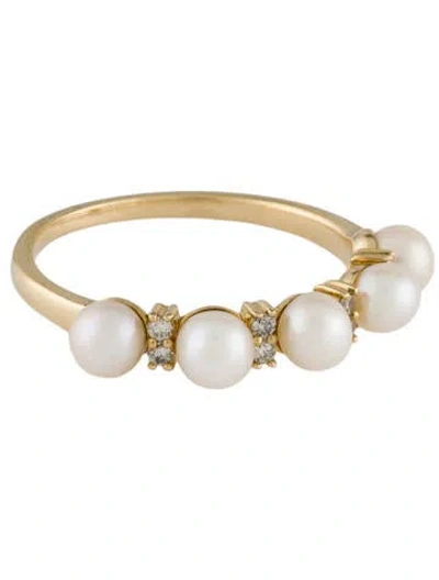 Pre-owned Ring 14k Pearl & Diamond Band In Multi
