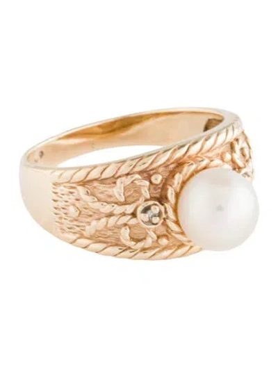Pre-owned Ring 14k Pearl & Diamond Bow Cocktail  In Multi