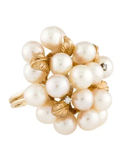 Pre-owned Ring 14k Pearl & Diamond Cluster  In Multicolor