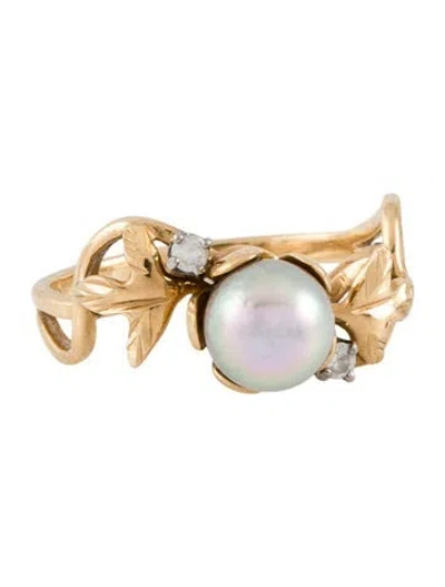 Pre-owned Ring 14k Pearl & Diamond Cocktail In Multi