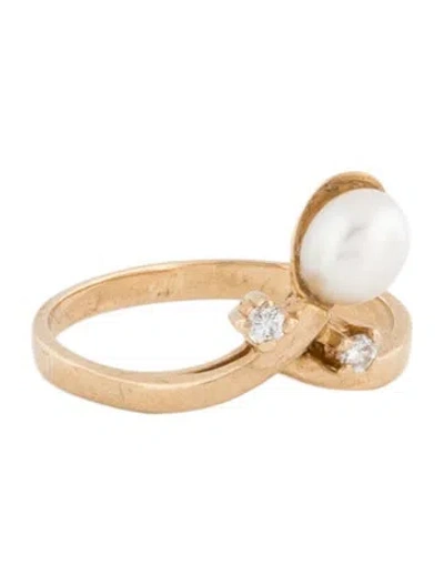 Pre-owned Ring 14k Pearl & Diamond Cocktail In Multicolor