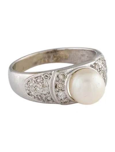 Pre-owned Ring 14k Pearl & Diamond Cocktail  In Multi