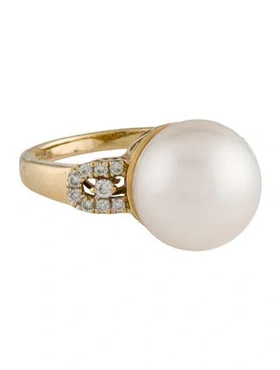 Pre-owned Ring 14k Pearl & Diamond Cocktail  In Multi