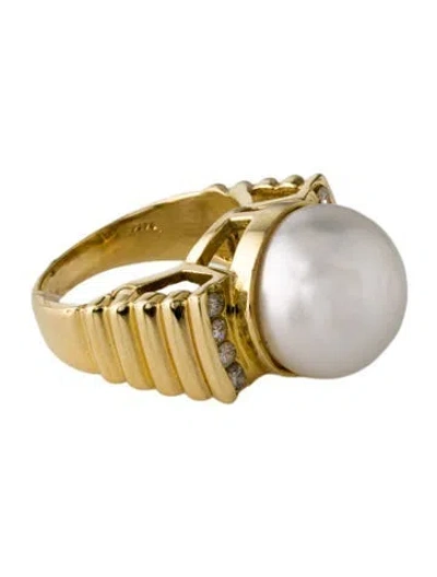 Pre-owned Ring 14k Pearl & Diamond Cocktail  In Multi