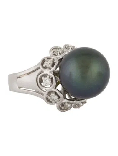 Pre-owned Ring 14k Pearl & Diamond Cocktail  In Multi