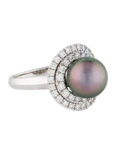 Pre-owned Ring 14k Pearl & Diamond Cocktail  In Multi
