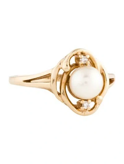 Pre-owned Ring 14k Pearl & Diamond Cocktail  In Multi