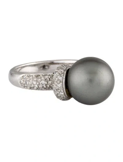 Pre-owned Ring 14k Pearl & Diamond Cocktail  In Multi