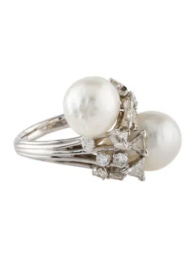 Pre-owned Ring 14k Pearl & Diamond Cocktail  In Multi