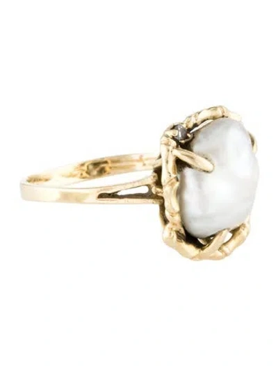 Pre-owned Ring 14k Pearl & Diamond Cocktail  In Multi