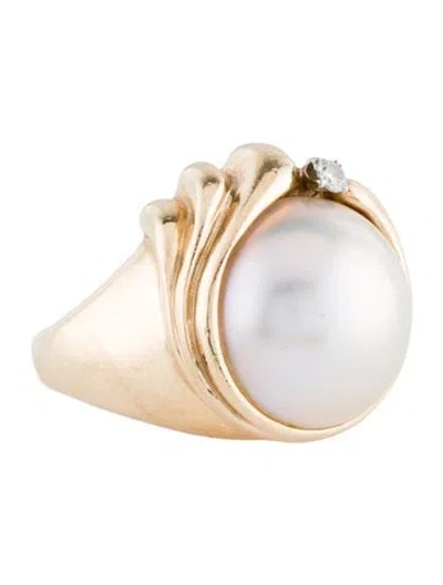 Pre-owned Ring 14k Pearl & Diamond Cocktail  In Multi
