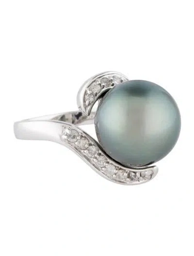 Pre-owned Ring 14k Pearl & Diamond Cocktail  In Multi