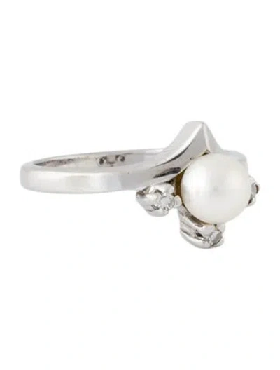 Pre-owned Ring 14k Pearl & Diamond Cocktail  In Multi