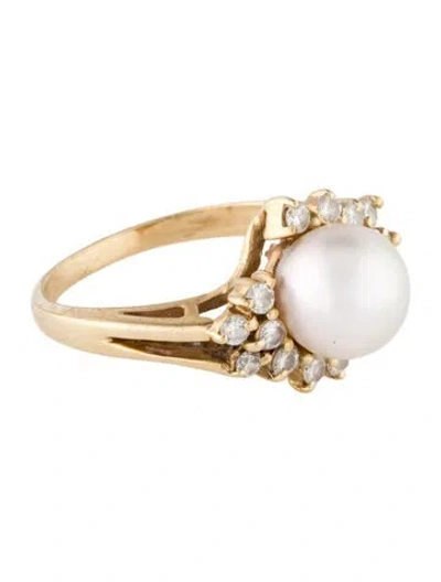 Pre-owned Ring 14k Pearl & Diamond Cocktail  In Multi