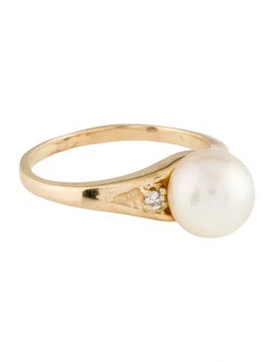 Pre-owned Ring 14k Pearl & Diamond Cocktail  In Multi
