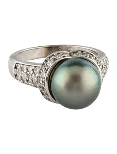 Pre-owned Ring 14k Pearl & Diamond Cocktail  In Multi