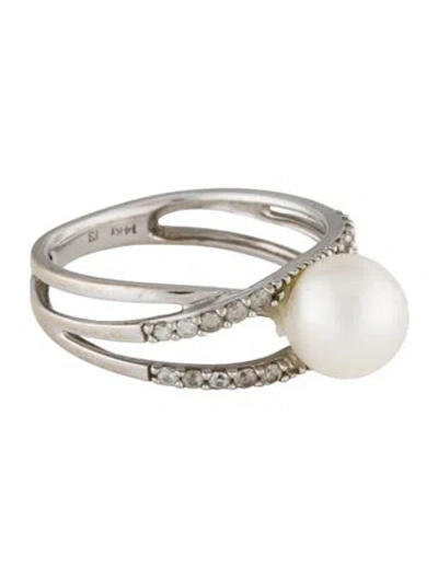 Pre-owned Ring 14k Pearl & Diamond Cocktail  In Multi