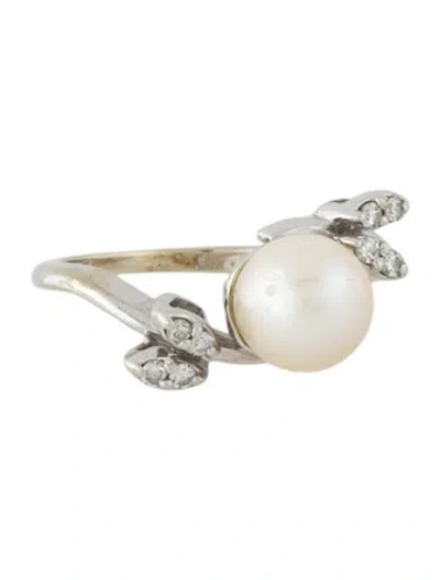 Pre-owned Ring 14k Pearl & Diamond Cocktail  In Multi