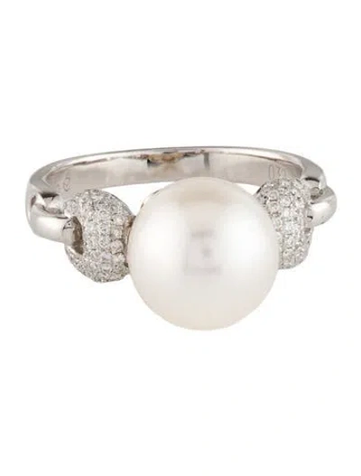 Pre-owned Ring 14k Pearl & Diamond Cocktail  In Multi